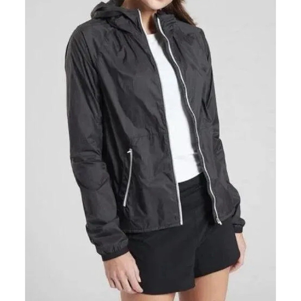 Athleta Burst Light Weight Windbreaker Jacket Size XL Black